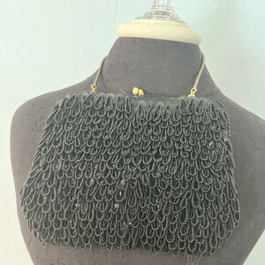 Vintage Regale Fringe Beaded Black Bag 1955 Hong Kong